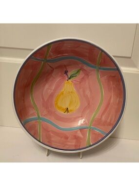 CALECA BOWL ITALY PINK YELLOW PEAR WHITE LARGE PASTA HOME SERVEWARE HANDPAINTED